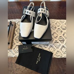 Rag & Bone Moto Astra Slingback Flat In Antique White/Silver - Size 9-New In Box